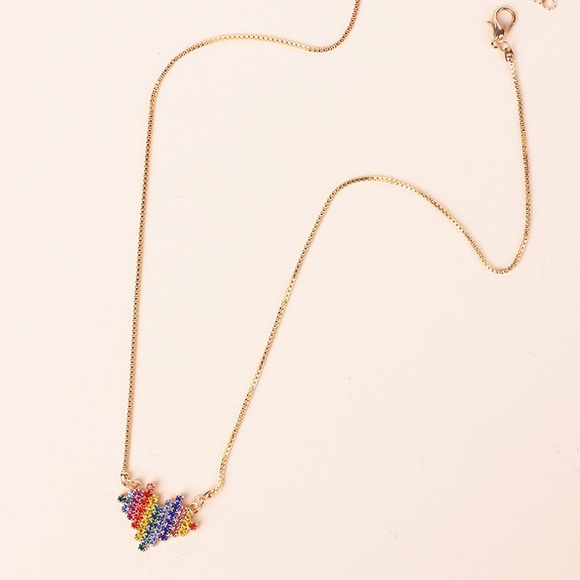 Rainbow Rhinestone Heart Necklace and Earring Set - Picture 7 of 8